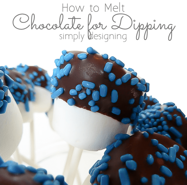 How to Melt Chocolate for dipping: marshmallows on a stick dipped in chocolate with blue sprinkles