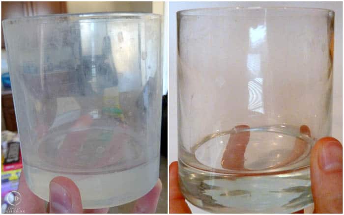 hard water on glasses before and after diy dishwasher detergent