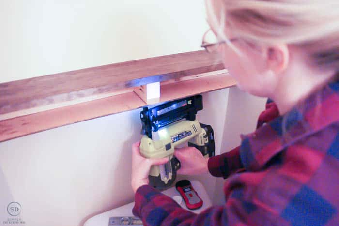 use nail gun to attach top and base for floating shelves