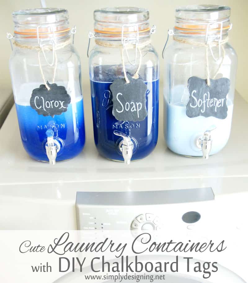 cute+laundry+container+with+diy+chalkboard+tags1 | How to make a Laundry Soap Dispenser | 37 | Farmhouse Fall Centerpiece