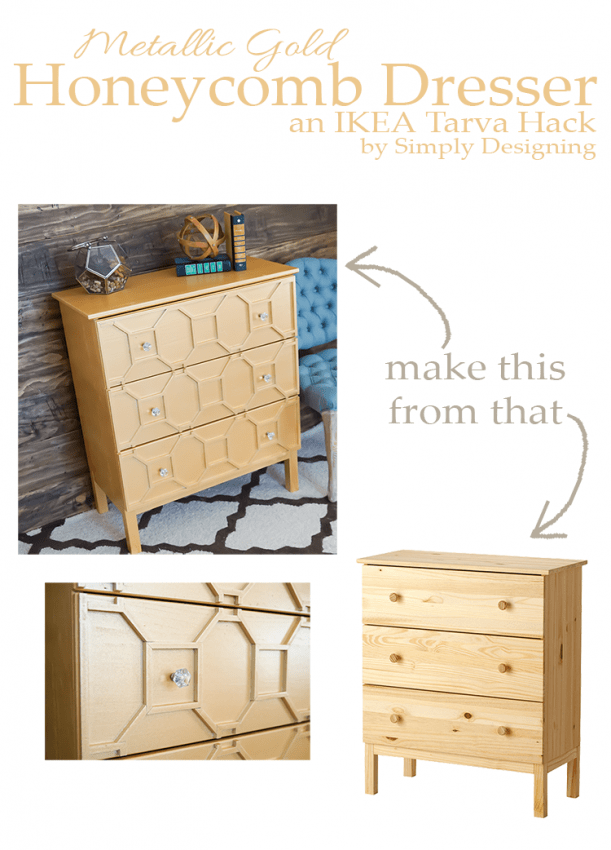 You won't believe this IKEA Hack! This beautiful art deco inspired metallic gold honeycomb dresser is an amazing transformation using an IKEA Tarva dresser and it's so easy to do.