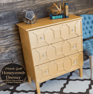 Modern Dresser Ikea Hack: Metallic Gold Honeycomb Tarva Dresser 4 Gold Dipped Decor