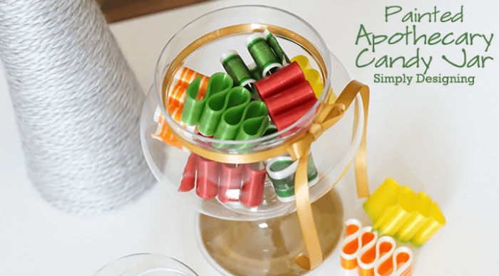 Ribbon Candy in Apothecary Jar Featured Image Painted Apothecary Candy Jar 5 DIY Wedding Signs