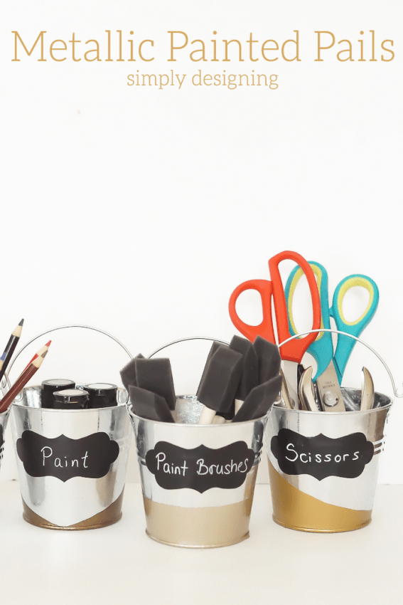 Painted Metallic Pails for Organization