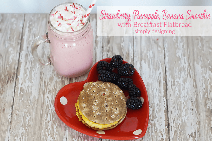 Strawberry Pineapple Banana Smoothie and Breakfast Sandwich