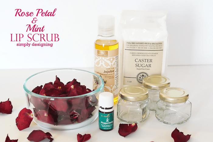 Ingredients for Rose Mint Lip Scrub