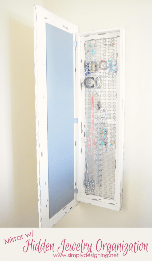 Framed Mirror with Hidden Jewelry Organization