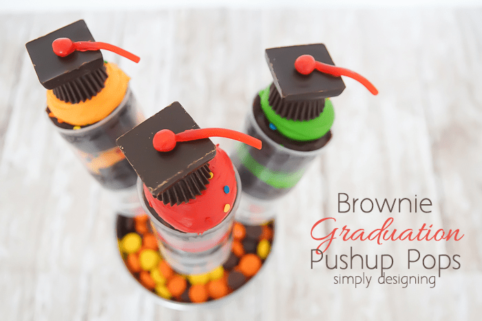 Brownie Graduation Pushup Pops with Candy Grad Hat