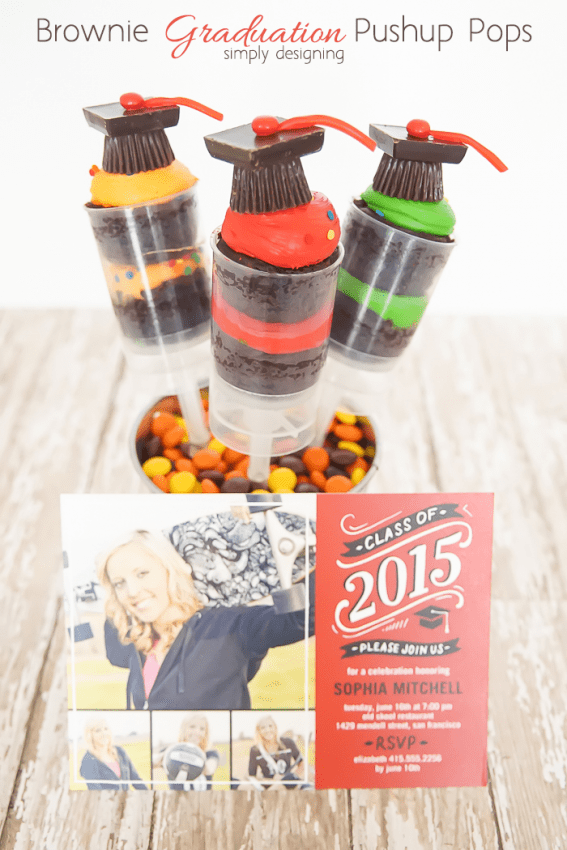 Brownie Graduation Pushup Pops with Graduation Announcement