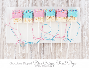 Rice Crispy Treat Pops Dipped in Chocolate and Sprinkles