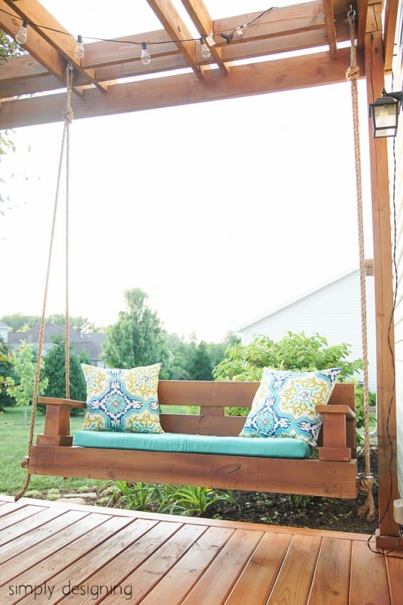 Build a porch swing easily with these free DIY plans. Get a list of cuts, supplies, and measurements for the perfect swing and you can start building your own swing this weekend.