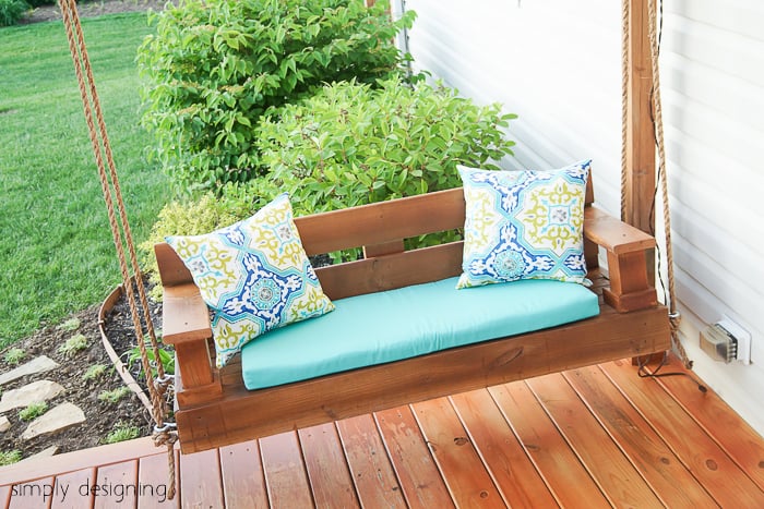 Build a porch swing easily with these free DIY plans. Get a list of cuts, supplies, and measurements for the perfect swing and you can start building your own swing this weekend.