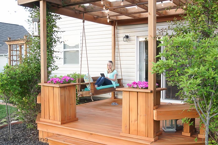 deck with porch swing