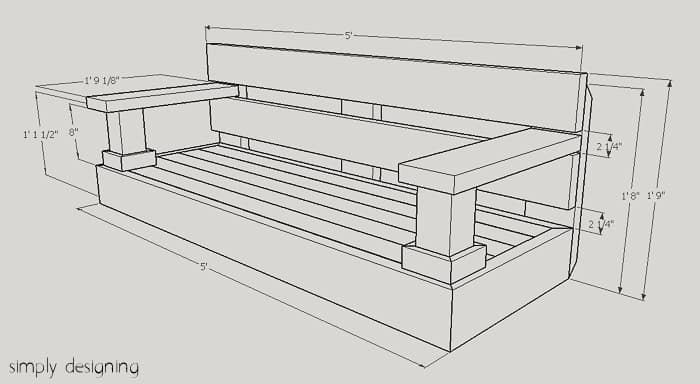 Porch Swing Plans and measurements to build a porch swing