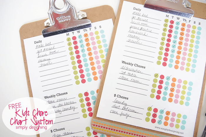 Free printable Chore Chart to keep track of chores for kids on a clipboard