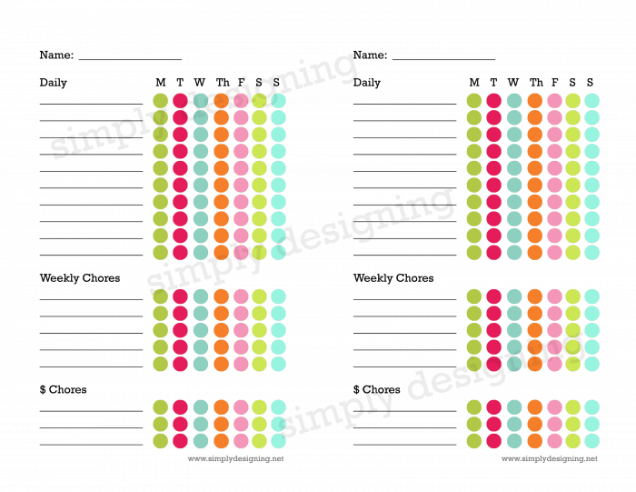 Free Weekly Chore Chart Printable