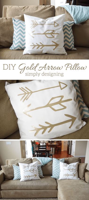 DIY Gold Arrow Pillows - this is such a fun home decor project - plus you will never believe what I used to make these