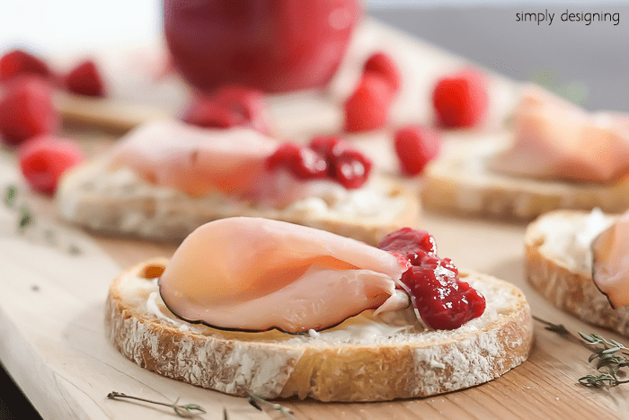 Raspberry Pomegranate Appetizer with ham and cheese