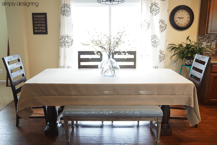 Table with Faux Burlap Tablecloth