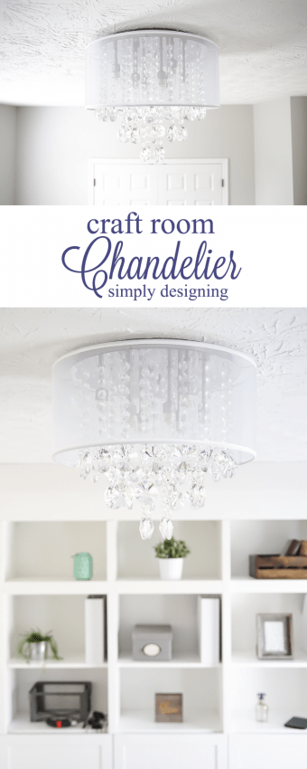 Craft Room Chandelier - such a beautiful new light fixture for a light and airy office space