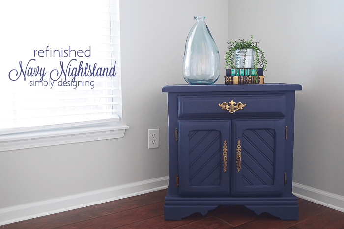 Refinished Navy Nightstand | Navy Refinished Nightstand | 18 | succulent wreath