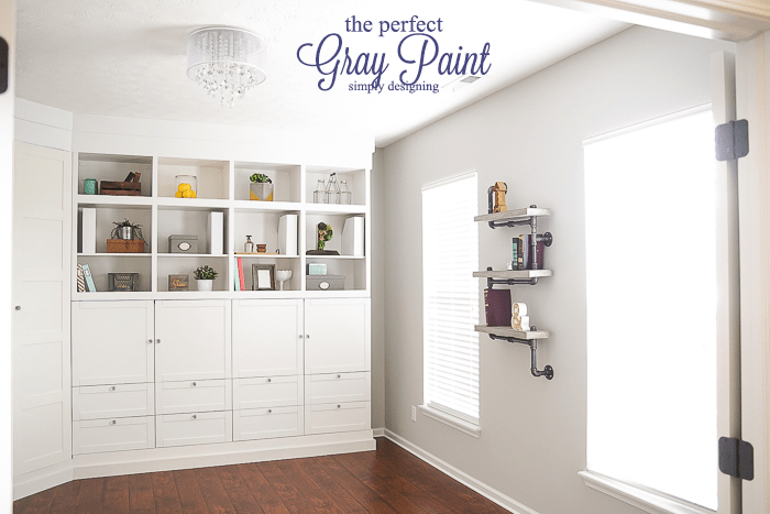 the perfect gray paint - such a pretty transformation of this craft room