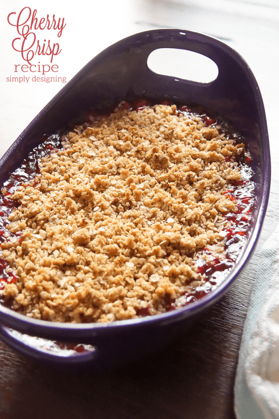 This simple Cherry Crisp Recipe is so simple to make but tastes amazing! It is perfect served with vanilla ice cream or whipped cream...or both! Yum!