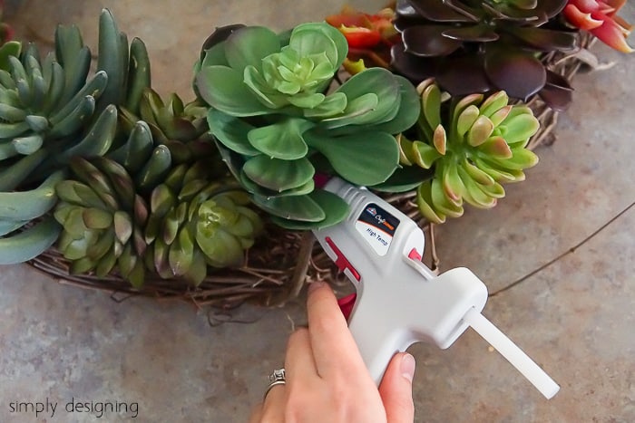 How to make a Faux Succulent Wreath-07614 - glue succulents in place