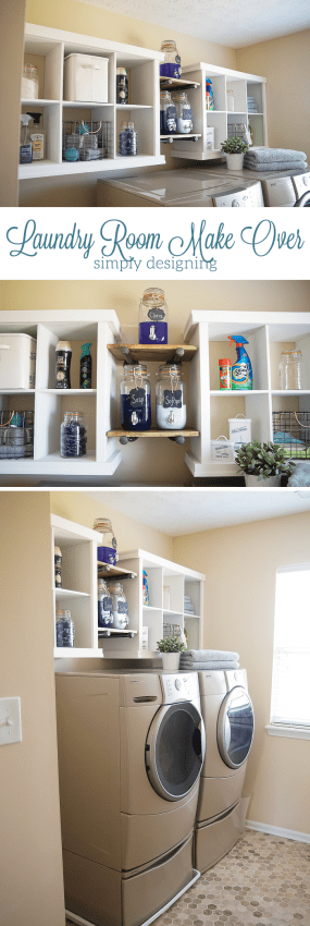 Laundry Room Make Over Transformation with DIY Shelving