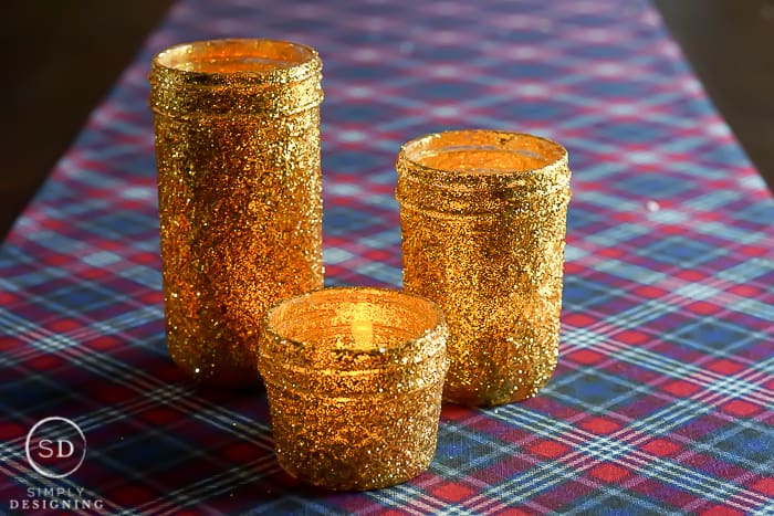 Glitter Luminaries 08831 | DIY Gold Glitter Mason Jar Luminaries | 29 | fabric Christmas trees