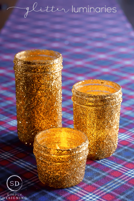 DIY Gold Glitter Mason Jar Luminaries - this fun and simple DIY is so sparkly and perfect for the holidays