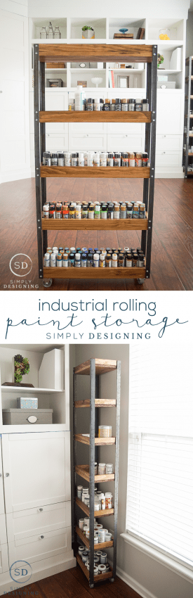 DIY Industrial Rolling Paint Storage - this is an easy afternoon diy project that is perfect for storing almost anything
