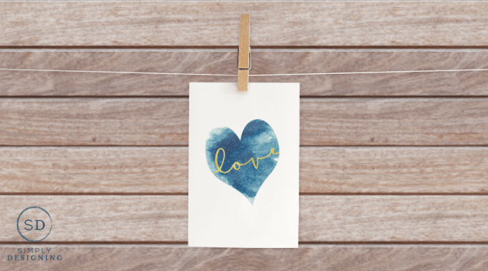 free Blue Heart Love Printable featured image Free Gold Love Printable with Blue Watercolor Heart 23 love you printable