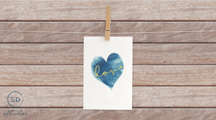 free Blue Heart Love Printable featured image | Free Gold Love Printable with Blue Watercolor Heart | 28 | Free Printable Calendar