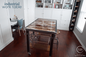 Industrial Work Table this insustrial work table incorporates beautiful rustic barn wood and metal details DIY Industrial Work Table with Barn Wood 3 kitchen remodel