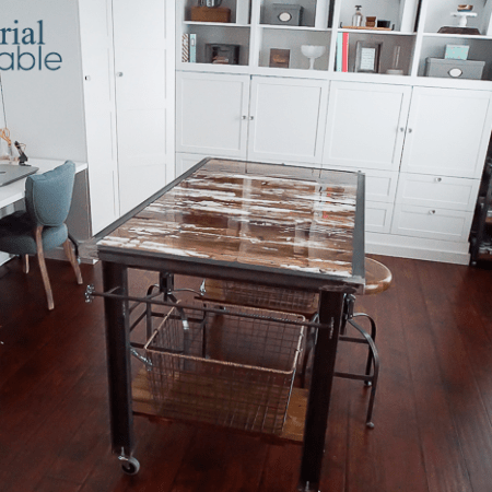 Industrial Work Table - this insustrial work table incorporates beautiful rustic barn wood and metal details