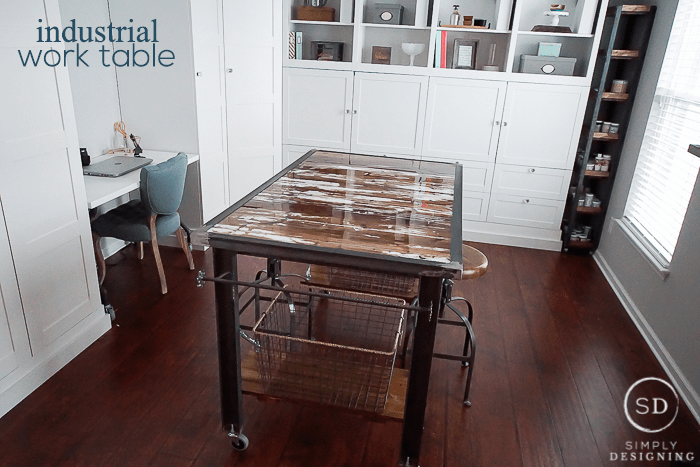 Industrial Work Table this insustrial work table incorporates beautiful rustic barn wood and metal details DIY Industrial Work Table with Barn Wood 3 printer table