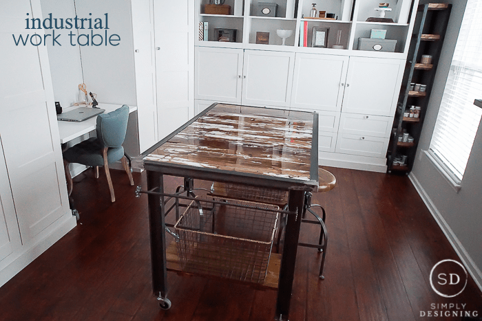 Industrial Work Table this insustrial work table incorporates beautiful rustic barn wood and metal details | DIY Industrial Work Table with Barn Wood | 29 | mid century modern furniture