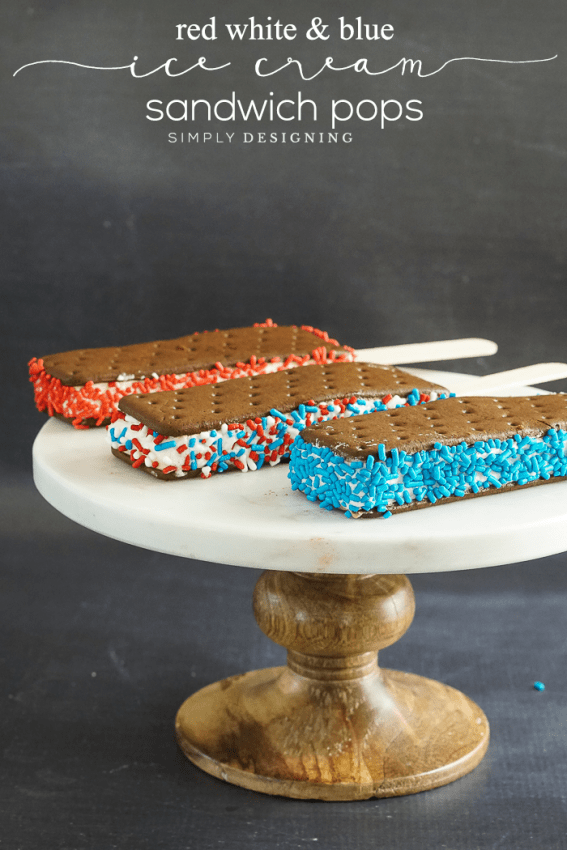 Patriotic Sprinkled Ice Cream Sandwich Pops