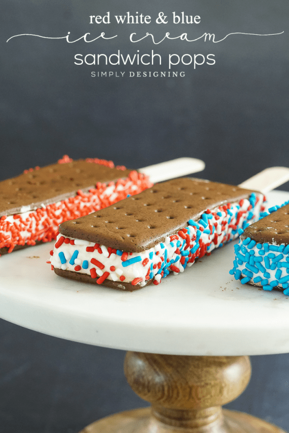 Red White and Blue Ice Cream Sandwich Pops - so easy to make and perfect for patriotic holidays