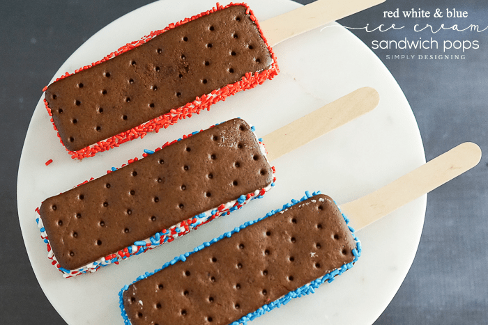 Red White and Blue Ice Cream Sandwich Pops