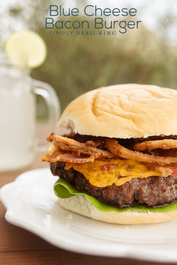 Blue Cheese Bacon Burger with Fried Onions and BBQ Sauce