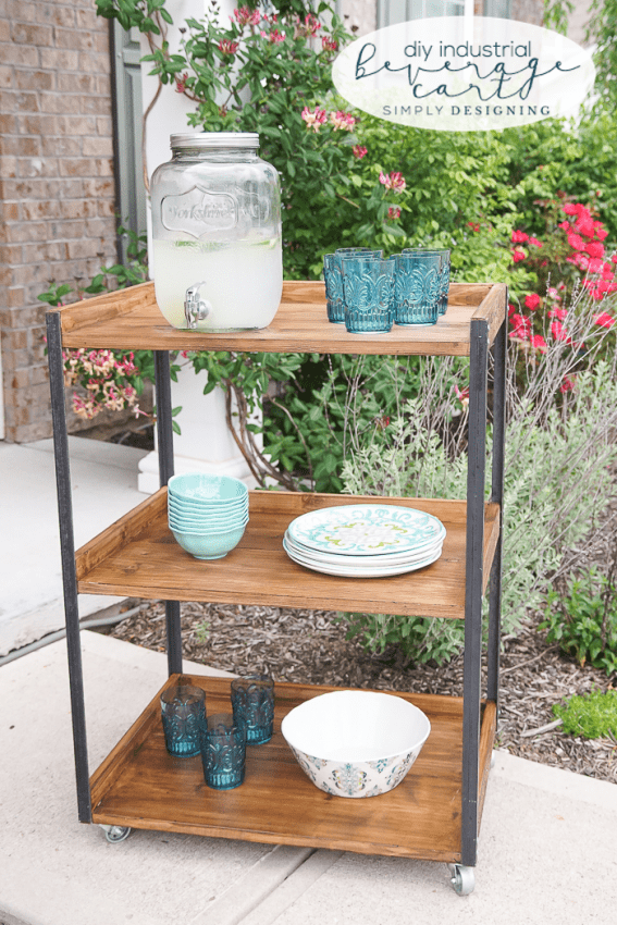 DIY Industrial Beverage Cart - this outdoor beverage cart is simple to make and perfectly industrial and rustic