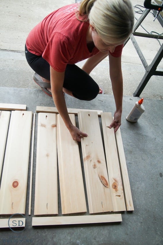 Locking boards together with wood glue to make a DIY Baby Gate