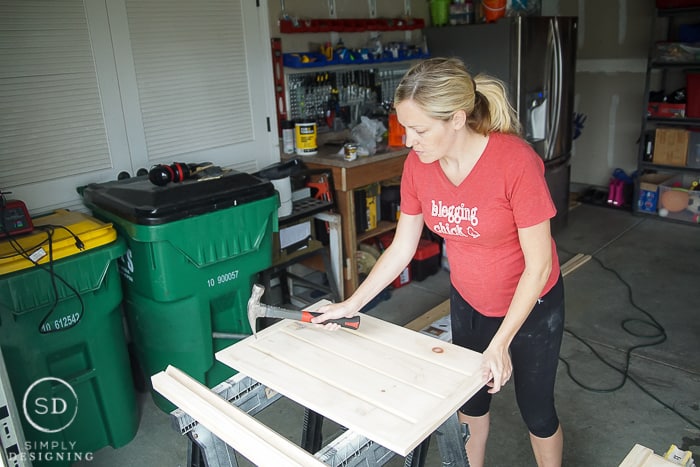 Distressing the DIY Baby Gate with a Hammer