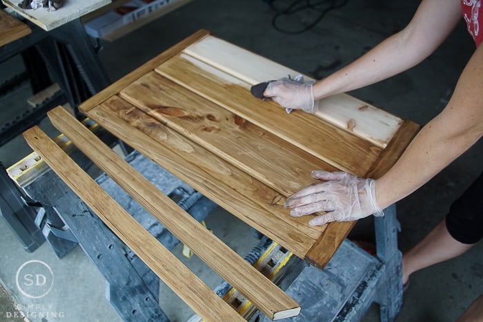 Staining the wood on the Industrial DIY Baby Gate