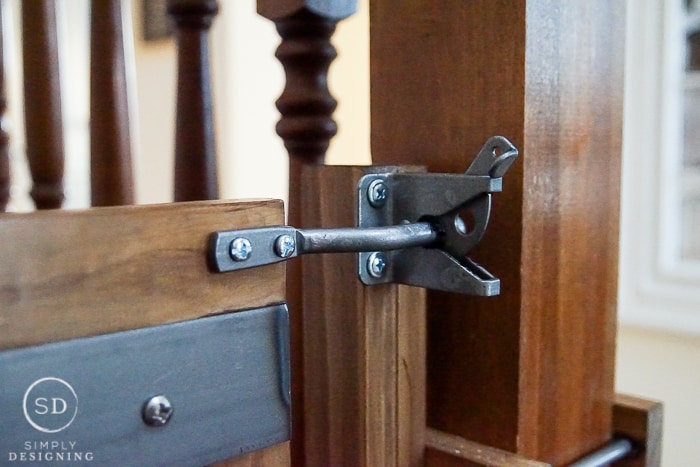 close up of Industrial DIY Baby Gate latch