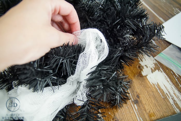 DIY Halloween Wreath - add cheesecloth