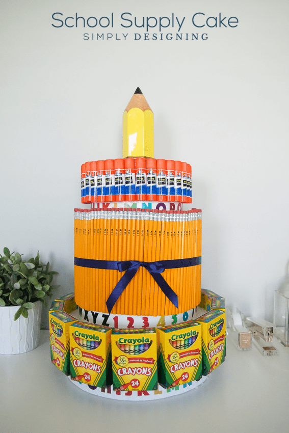 School Supply Cake - this is such a fun use of extra or on sale school supplies