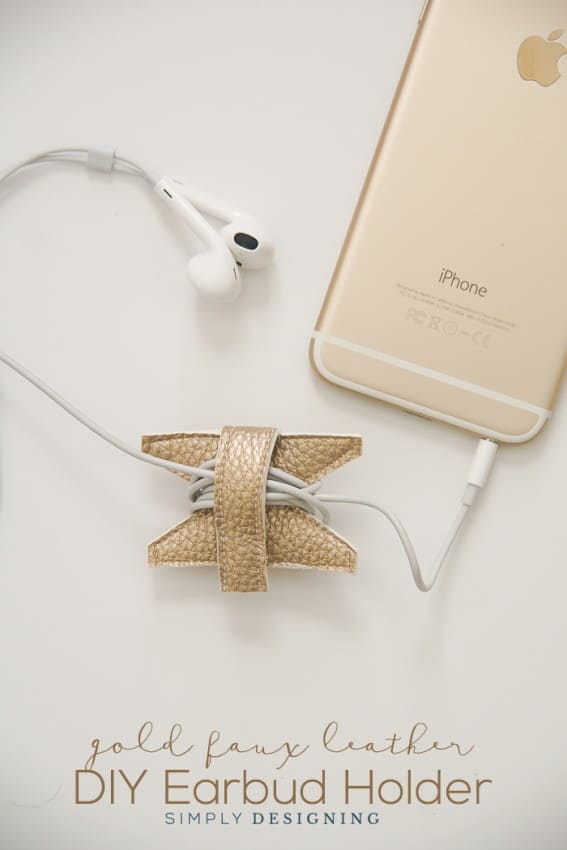 Gold Faux Leather DIY Earbud Holder